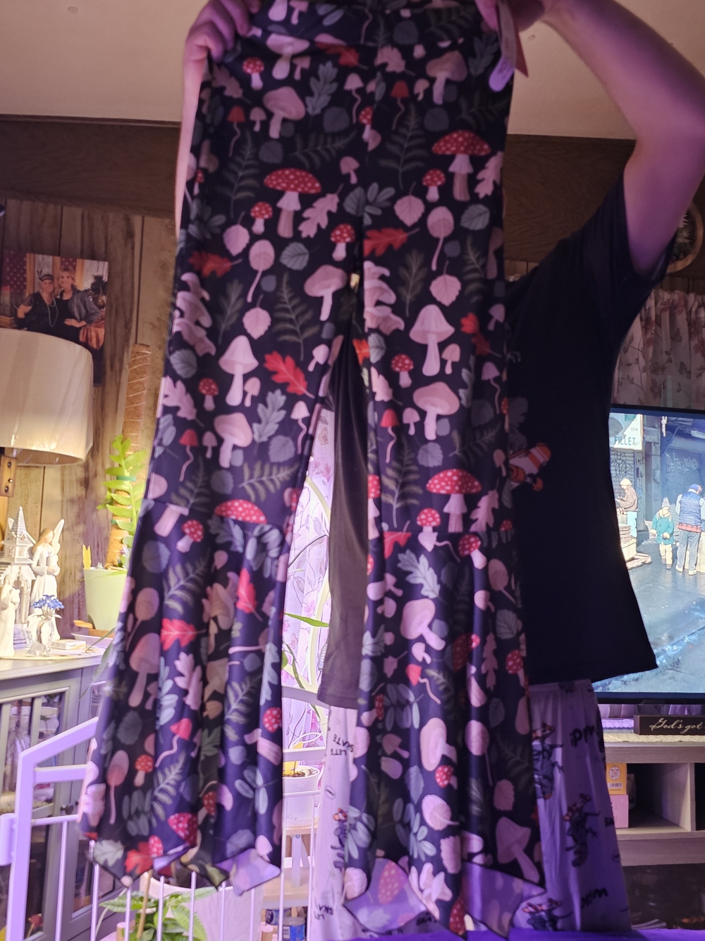 ROMWE Goth Mushroom & Floral Print Wide Legs NWT Retail $35